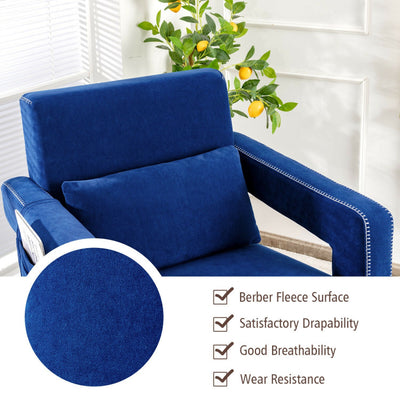 Modern Accent Chair Soft Berber Fleece Armchair Single Sofa Footstool Set with Side Storage Bag and Waist Pillow