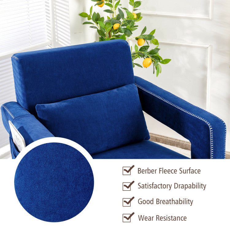 Modern Accent Chair Soft Berber Fleece Armchair Single Sofa Footstool Set with Side Storage Bag and Waist Pillow