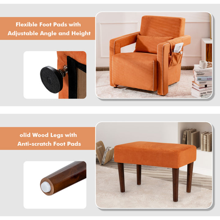 Modern Accent Chair Soft Berber Fleece Armchair Single Sofa Footstool Set with Side Storage Bag and Waist Pillow