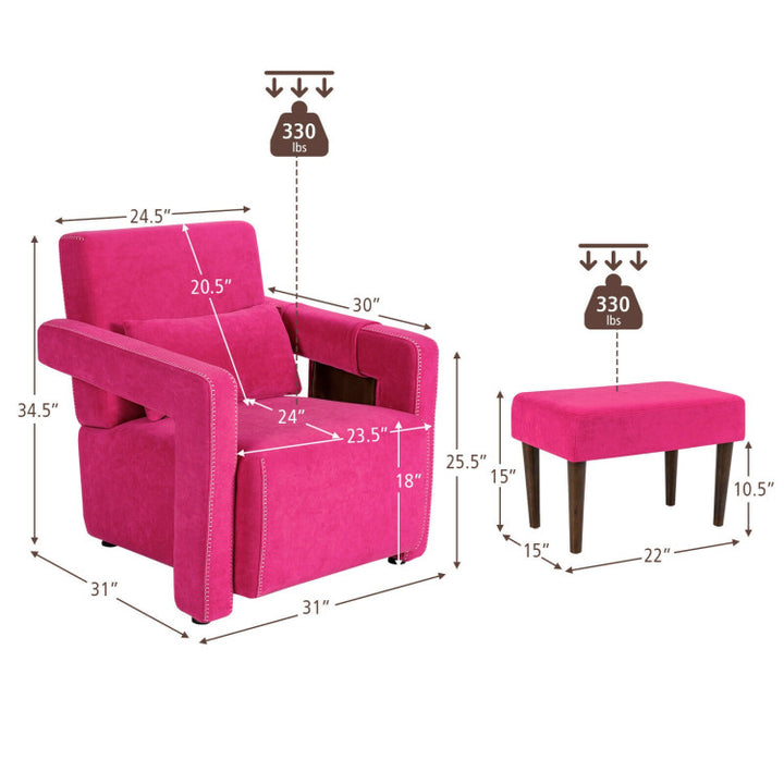 Modern Accent Chair Soft Berber Fleece Armchair Single Sofa Footstool Set with Side Storage Bag and Waist Pillow