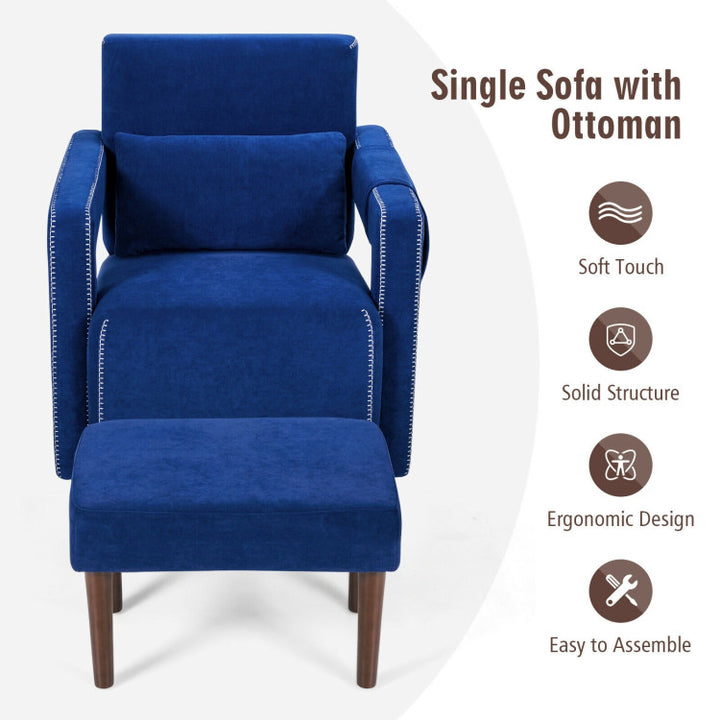 Modern Accent Chair Soft Berber Fleece Armchair Single Sofa Footstool Set with Side Storage Bag and Waist Pillow