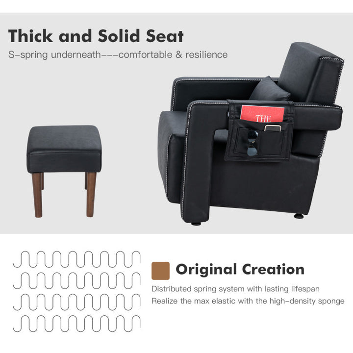 Modern Accent Chair Soft Berber Fleece Armchair Single Sofa Footstool Set with Side Storage Bag and Waist Pillow