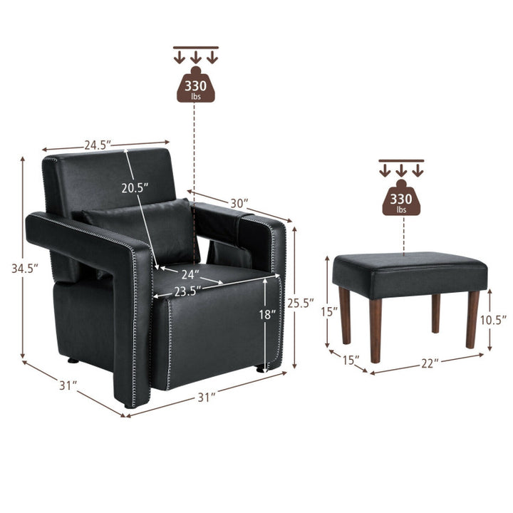 Modern Accent Chair Soft Berber Fleece Armchair Single Sofa Footstool Set with Side Storage Bag and Waist Pillow