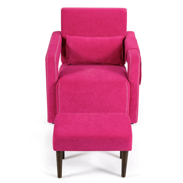 Modern Accent Chair Soft Berber Fleece Armchair Single Sofa Footstool Set with Side Storage Bag and Waist Pillow