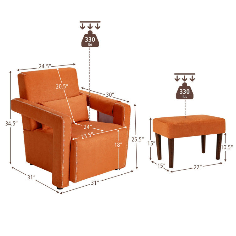 Modern Accent Chair Soft Berber Fleece Armchair Single Sofa Footstool Set with Side Storage Bag and Waist Pillow