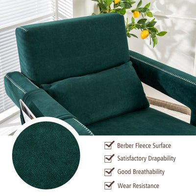 Modern Accent Chair Soft Berber Fleece Armchair Single Sofa Footstool Set with Side Storage Bag and Waist Pillow