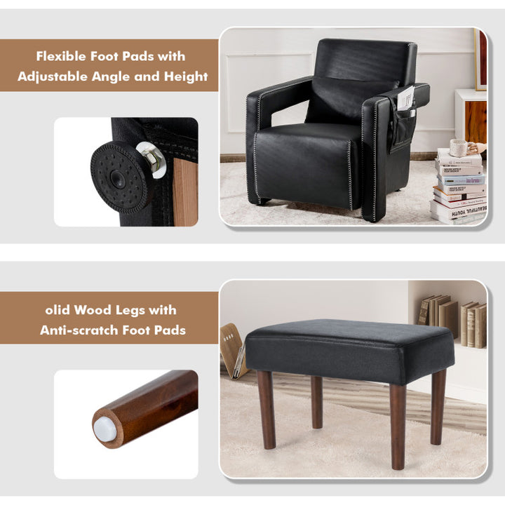 Modern Accent Chair Soft Berber Fleece Armchair Single Sofa Footstool Set with Side Storage Bag and Waist Pillow
