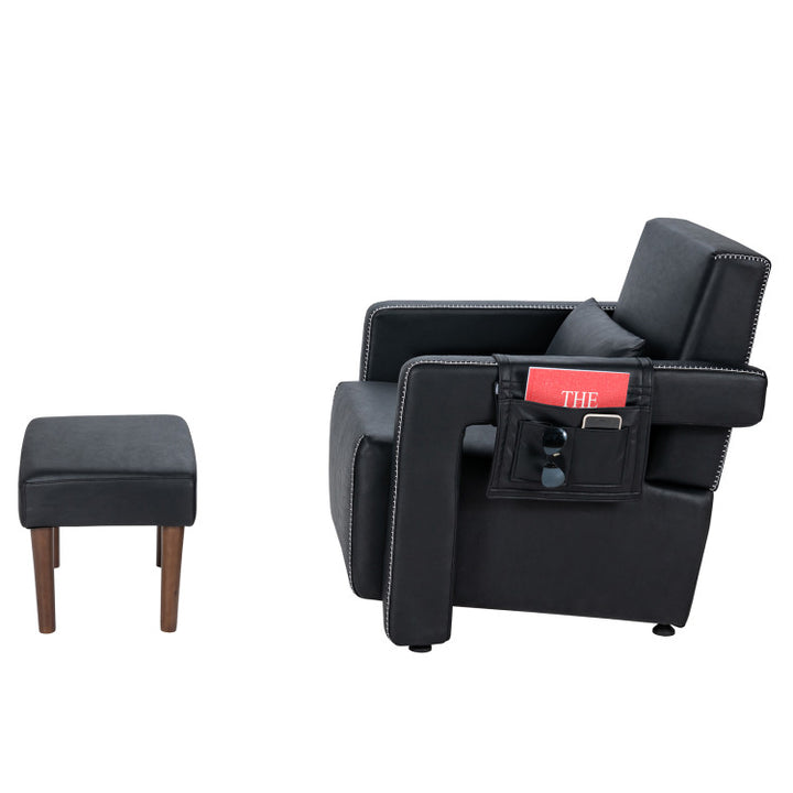 Modern Accent Chair Soft Berber Fleece Armchair Single Sofa Footstool Set with Side Storage Bag and Waist Pillow