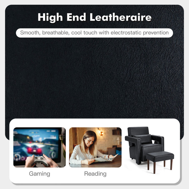 Modern Accent Chair Soft Berber Fleece Armchair Single Sofa Footstool Set with Side Storage Bag and Waist Pillow
