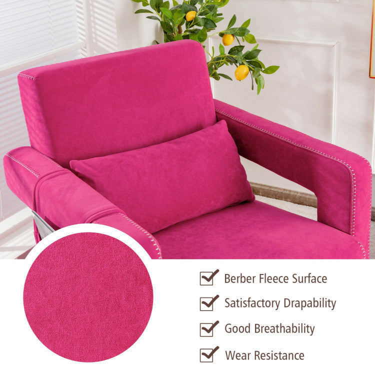Modern Accent Chair Soft Berber Fleece Armchair Single Sofa Footstool Set with Side Storage Bag and Waist Pillow