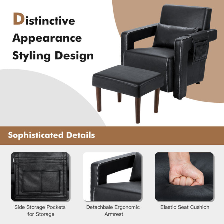 Modern Accent Chair Soft Berber Fleece Armchair Single Sofa Footstool Set with Side Storage Bag and Waist Pillow
