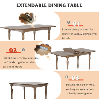 Extendable Wooden Butterfly Leaf Dinette Table Rectangle Dining Tabletop with Rubber Wood Legs Mahogany Finish