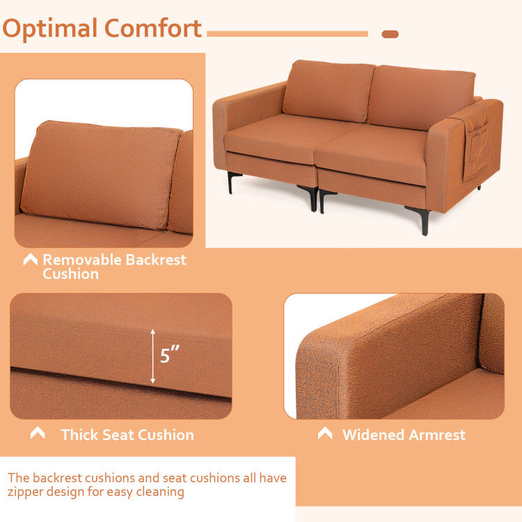 Modern Loveseat Sofa Couch with Cushion and Side Storage Pocket
