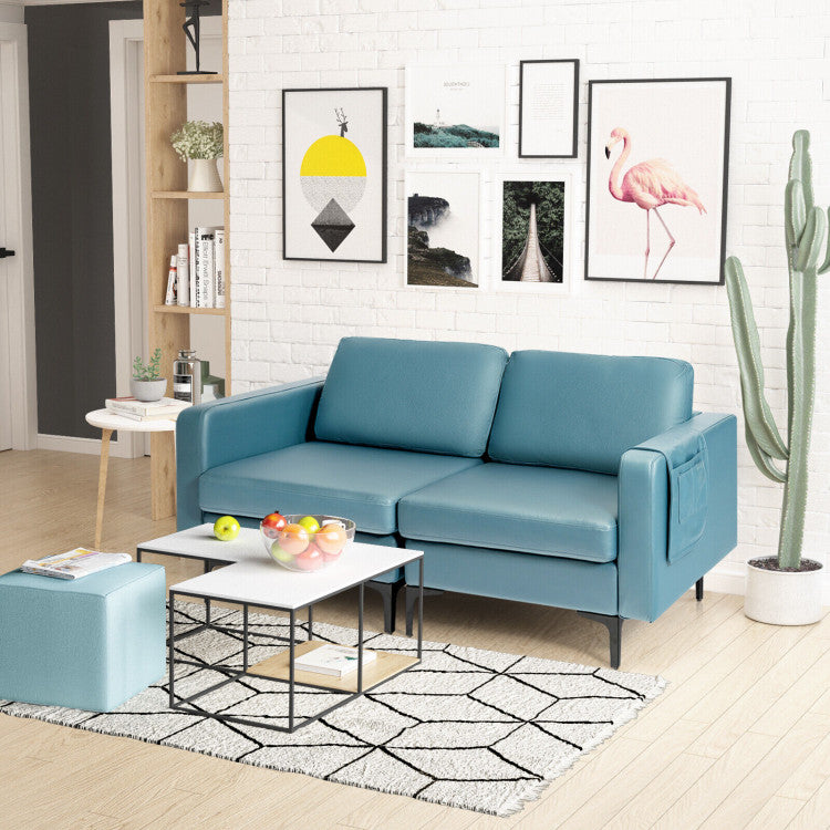 Modern Loveseat Sofa Couch with Cushion and Side Storage Pocket