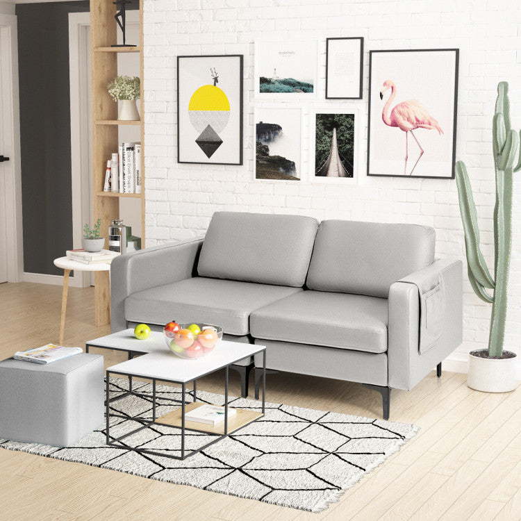 Modern Loveseat Sofa Couch with Cushion and Side Storage Pocket