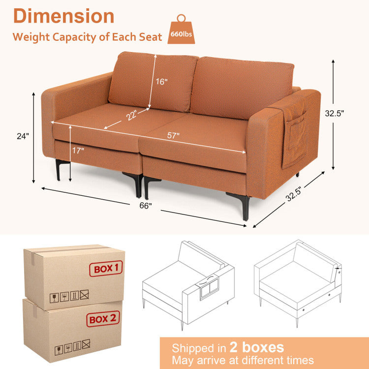 Modern Loveseat Sofa Couch with Cushion and Side Storage Pocket