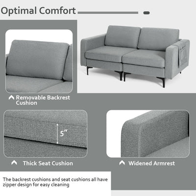 Modern Loveseat Sofa Couch with Cushion and Side Storage Pocket