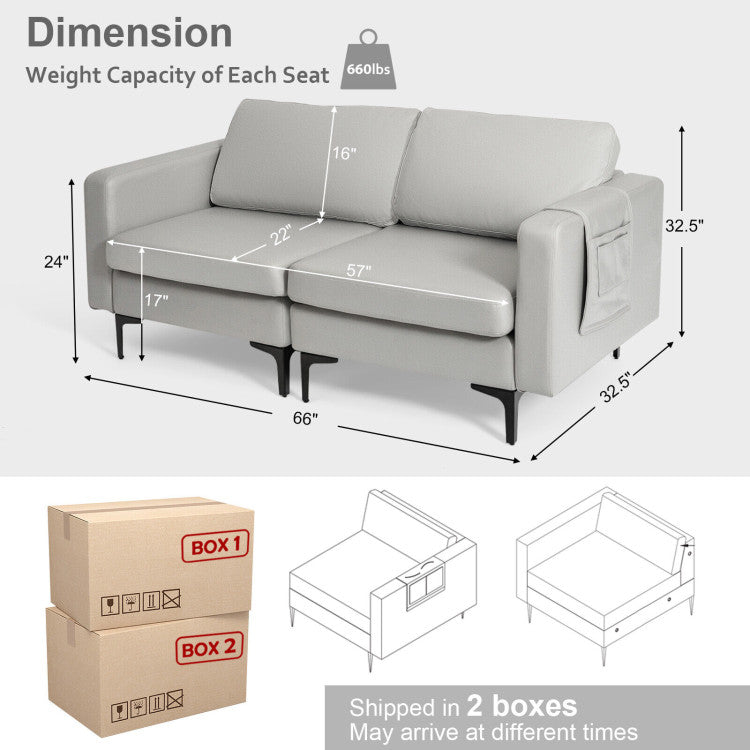 Modern Loveseat Sofa Couch with Cushion and Side Storage Pocket