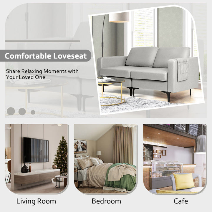 Modern Loveseat Sofa Couch with Cushion and Side Storage Pocket
