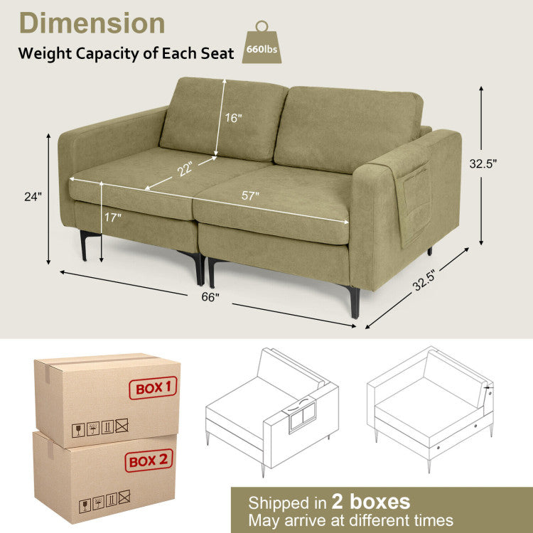 Modern Loveseat Sofa Couch with Cushion and Side Storage Pocket