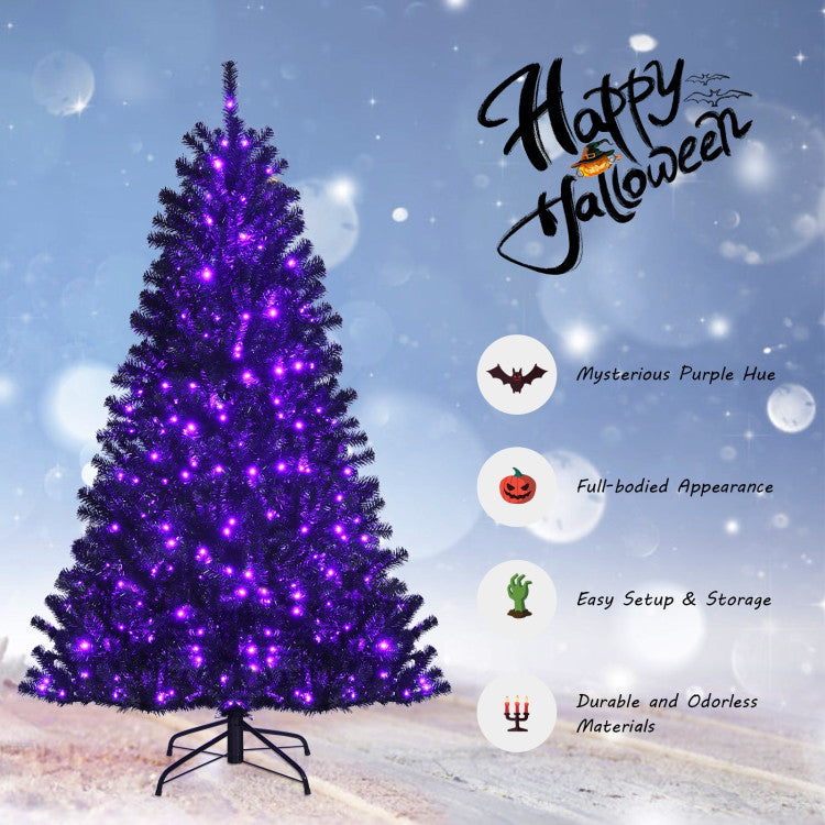 Multi-purpose Black Artificial Christmas Halloween Tree with Purple LED Lights