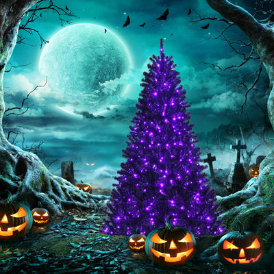 Multi-purpose Black Artificial Christmas Halloween Tree with Purple LED Lights