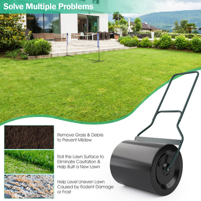 Multifunctional Push Tow Lawn Roller Heavy Duty Metal Roller with Removable Drain Plug for Garden Yard