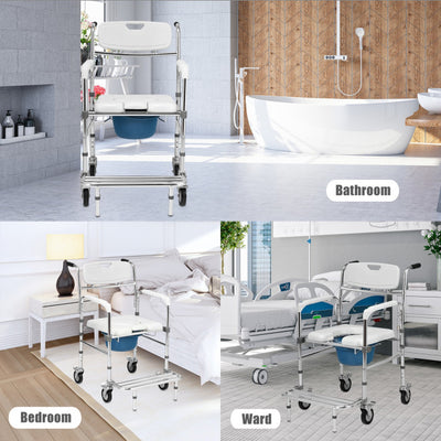 Multifunctional Rolling Shower Commode Chair Toilet Wheelchair With Folding Pedal and Universal Wheel