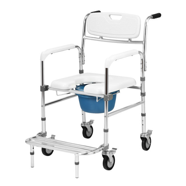 Multifunctional Rolling Shower Commode Chair Toilet Wheelchair With Folding Pedal and Universal Wheel