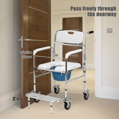 Multifunctional Rolling Shower Commode Chair Toilet Wheelchair With Folding Pedal and Universal Wheel