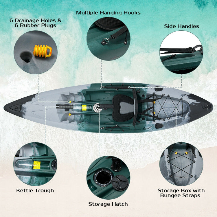 One-Person Sit-on-Top Fishing Kayak Boat with Aluminum Paddle and Comfortable Seat