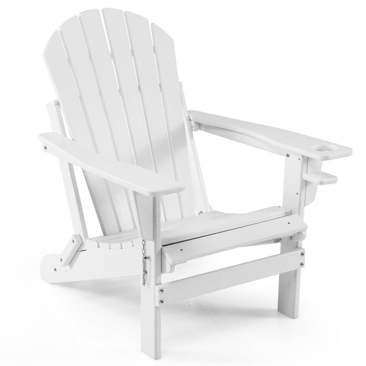 Outdoor All-Weather Folding Adirondack Chair Patio Fire Pit Chairs Lounge Chair with Pull-Out Ottoman and Cupholder