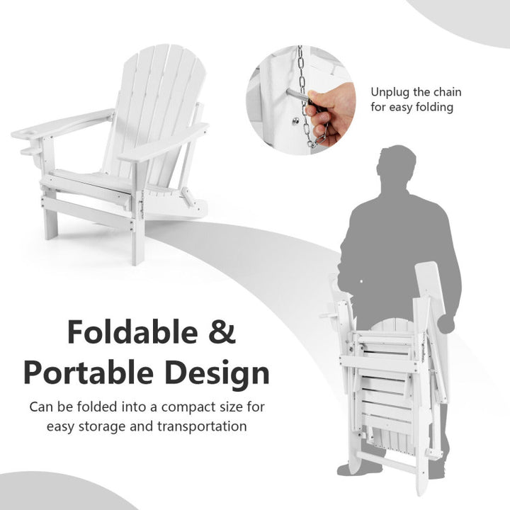Outdoor All-Weather Folding Adirondack Chair Patio Fire Pit Chairs Lounge Chair with Pull-Out Ottoman and Cupholder