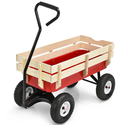 Outdoor All Terrain Pulling Cargo Utility Wagon Cart with Non-Slippery Handle and Wooden Fence