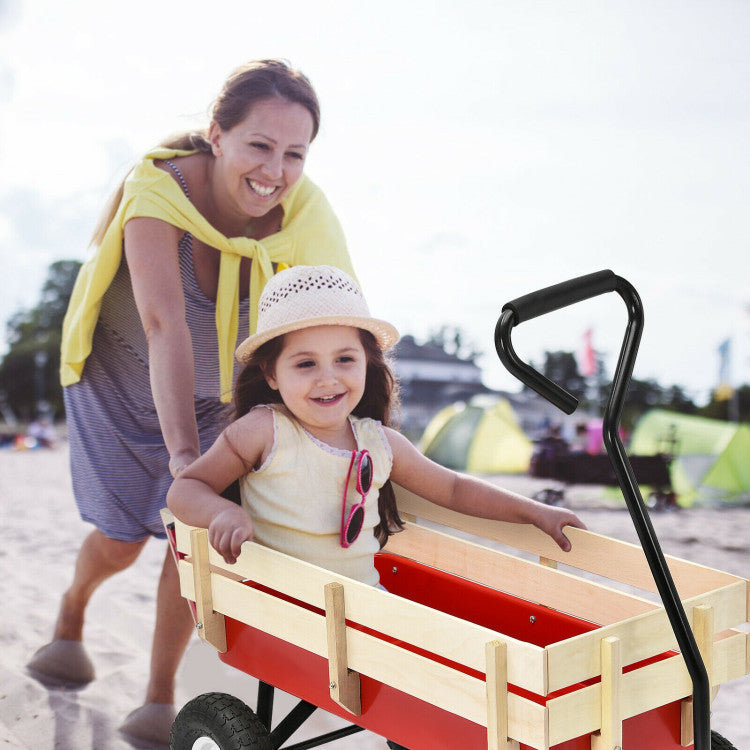 Outdoor All Terrain Pulling Cargo Utility Wagon Cart with Non-Slippery Handle and Wooden Fence