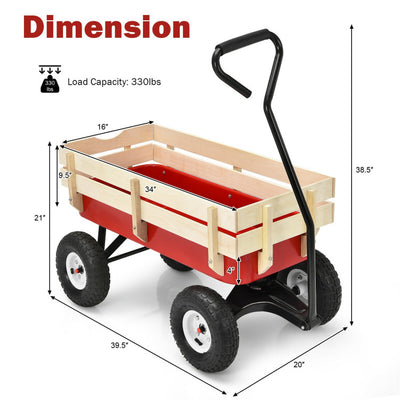 Outdoor All Terrain Pulling Cargo Utility Wagon Cart with Non-Slippery Handle and Wooden Fence