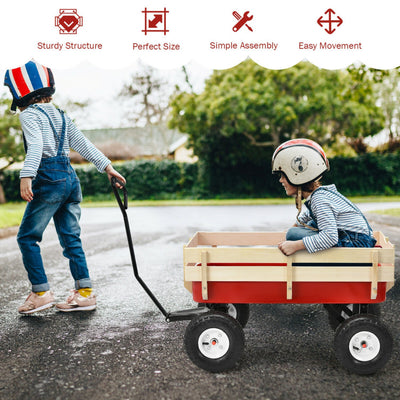 Outdoor All Terrain Pulling Cargo Utility Wagon Cart with Non-Slippery Handle and Wooden Fence