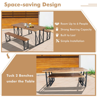 Outdoor Camping Dining Table Set Patio Picnic Table and Bench Set with Umbrella Hole