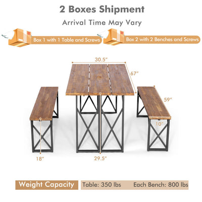 Outdoor Camping Dining Table Set Patio Picnic Table and Bench Set with Umbrella Hole