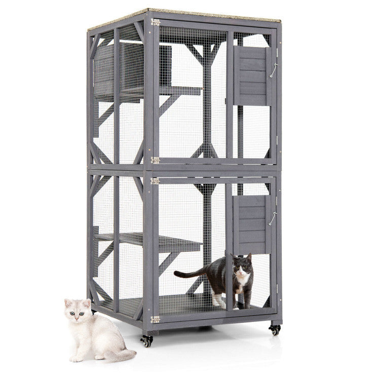 Outdoor Cat Cages Kitten House Enclosures On Wheels with Resting Box