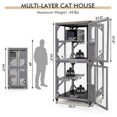 Outdoor Cat Cages Kitten House Enclosures On Wheels with Resting Box