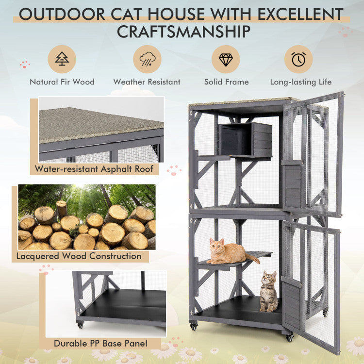 Outdoor Cat Cages Kitten House Enclosures On Wheels with Resting Box