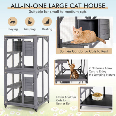 Outdoor Cat Cages Kitten House Enclosures On Wheels with Resting Box