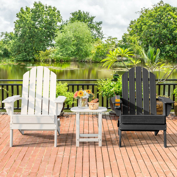 Outdoor Folding Adirondack Chair HDPE Weather Resistant Patio Lawn Lounge Chair with Built-in Cup Holder