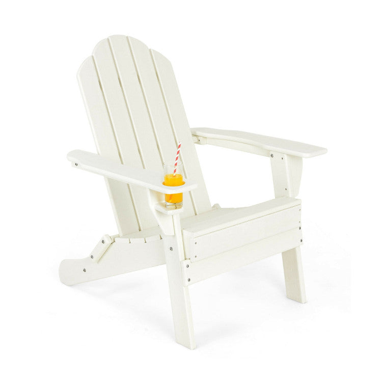 Outdoor Folding Adirondack Chair HDPE Weather Resistant Patio Lawn Lounge Chair with Built-in Cup Holder