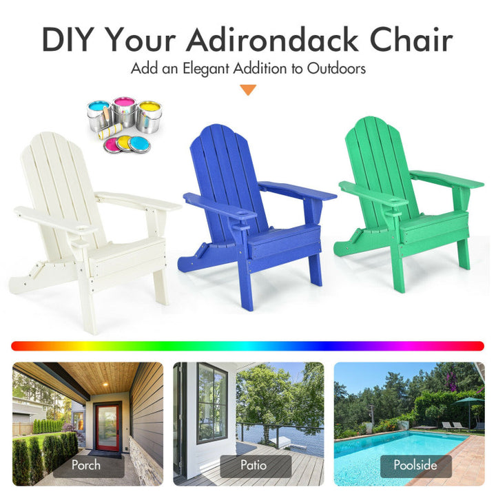 Outdoor Folding Adirondack Chair HDPE Weather Resistant Patio Lawn Lounge Chair with Built-in Cup Holder