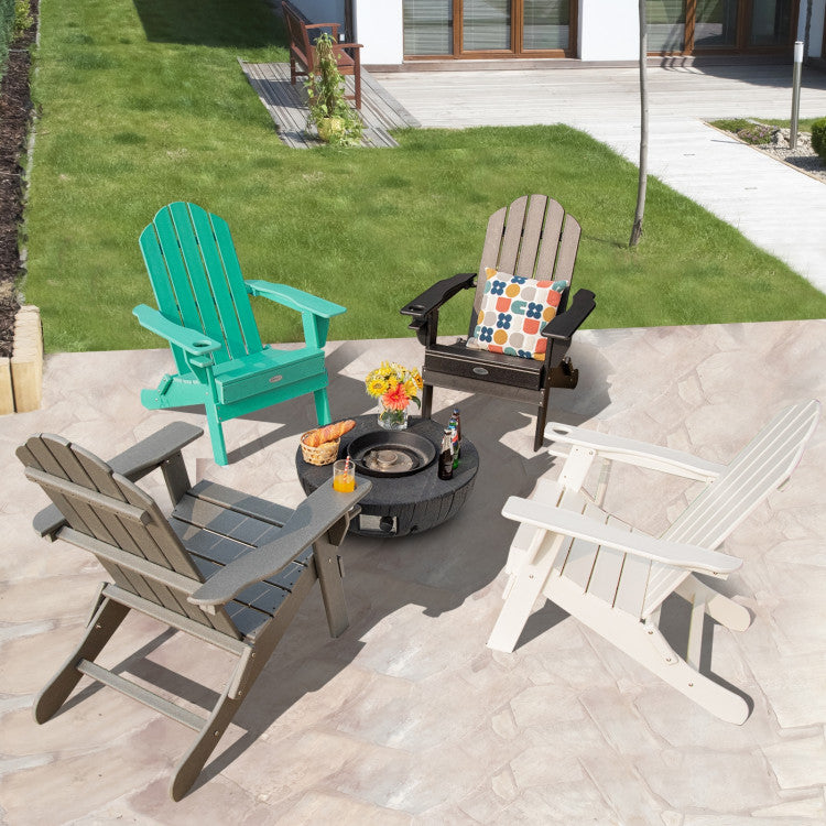 Outdoor Folding Adirondack Chair HDPE Weather Resistant Patio Lawn Lounge Chair with Built-in Cup Holder