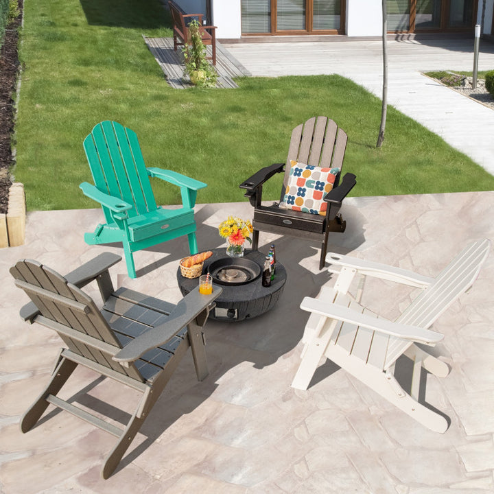 Outdoor Folding Adirondack Chair HDPE Weather Resistant Patio Lawn Lounge Chair with Built-in Cup Holder