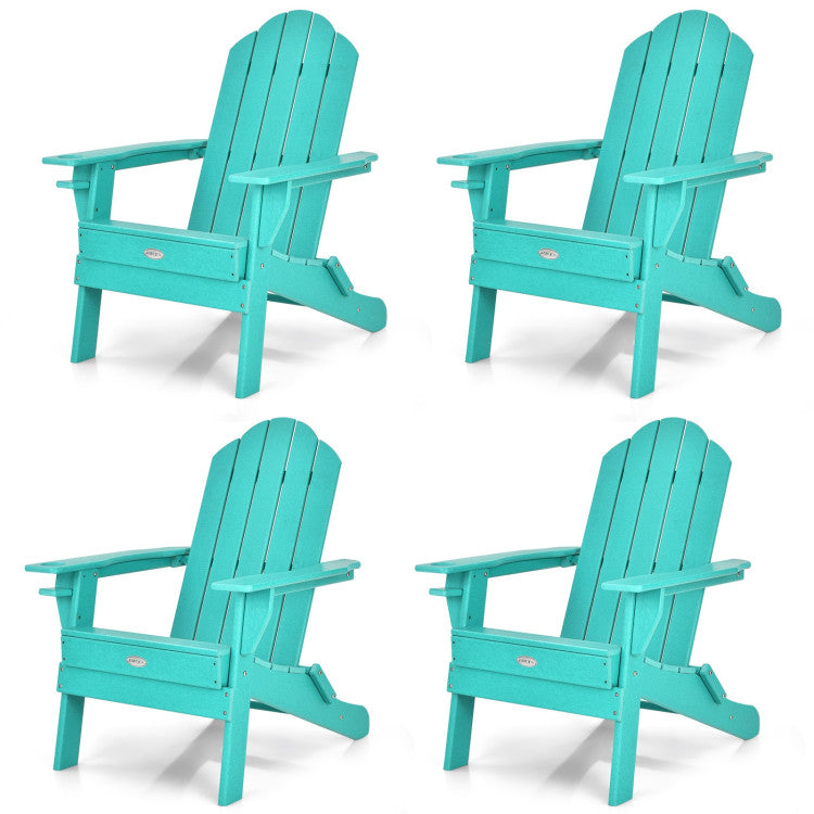 Outdoor Folding Adirondack Chair HDPE Weather Resistant Patio Lawn Lounge Chair with Built-in Cup Holder