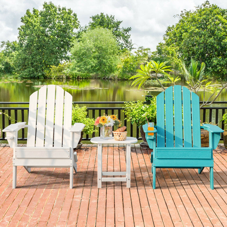 Outdoor Folding Adirondack Chair HDPE Weather Resistant Patio Lawn Lounge Chair with Built-in Cup Holder